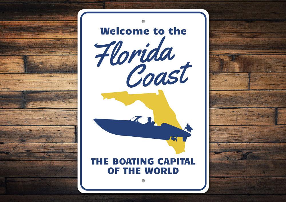 Florida Coast Sign featuring vibrant beach-themed design, made from high-quality aluminum, perfect for coastal decor.