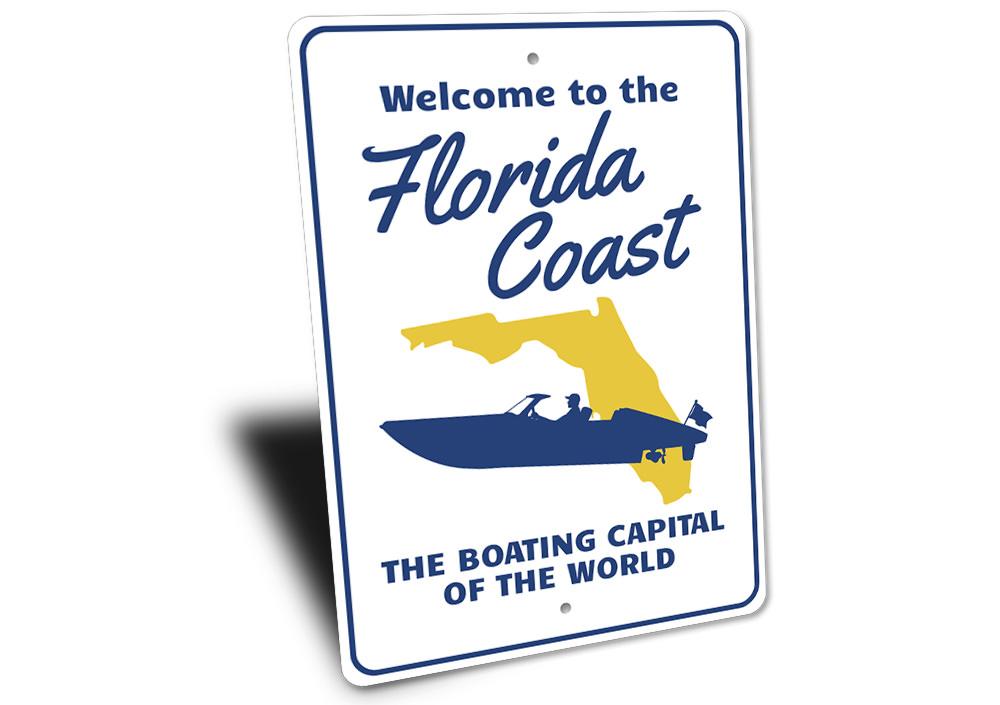 Florida Coast Sign featuring vibrant beach-themed design, made from high-quality aluminum, perfect for coastal decor.