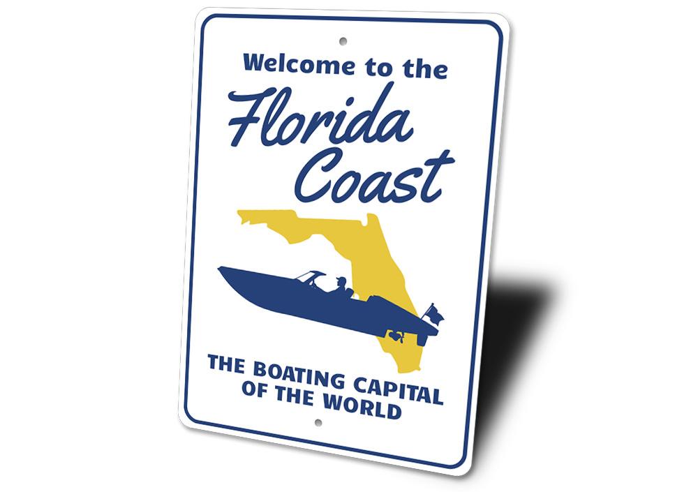 Florida Coast Sign featuring vibrant beach-themed design, made from high-quality aluminum, perfect for coastal decor.