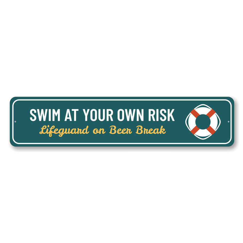 A decorative Flotation Device Sign made from high-quality aluminum, featuring customizable text and pre-drilled holes for easy mounting.