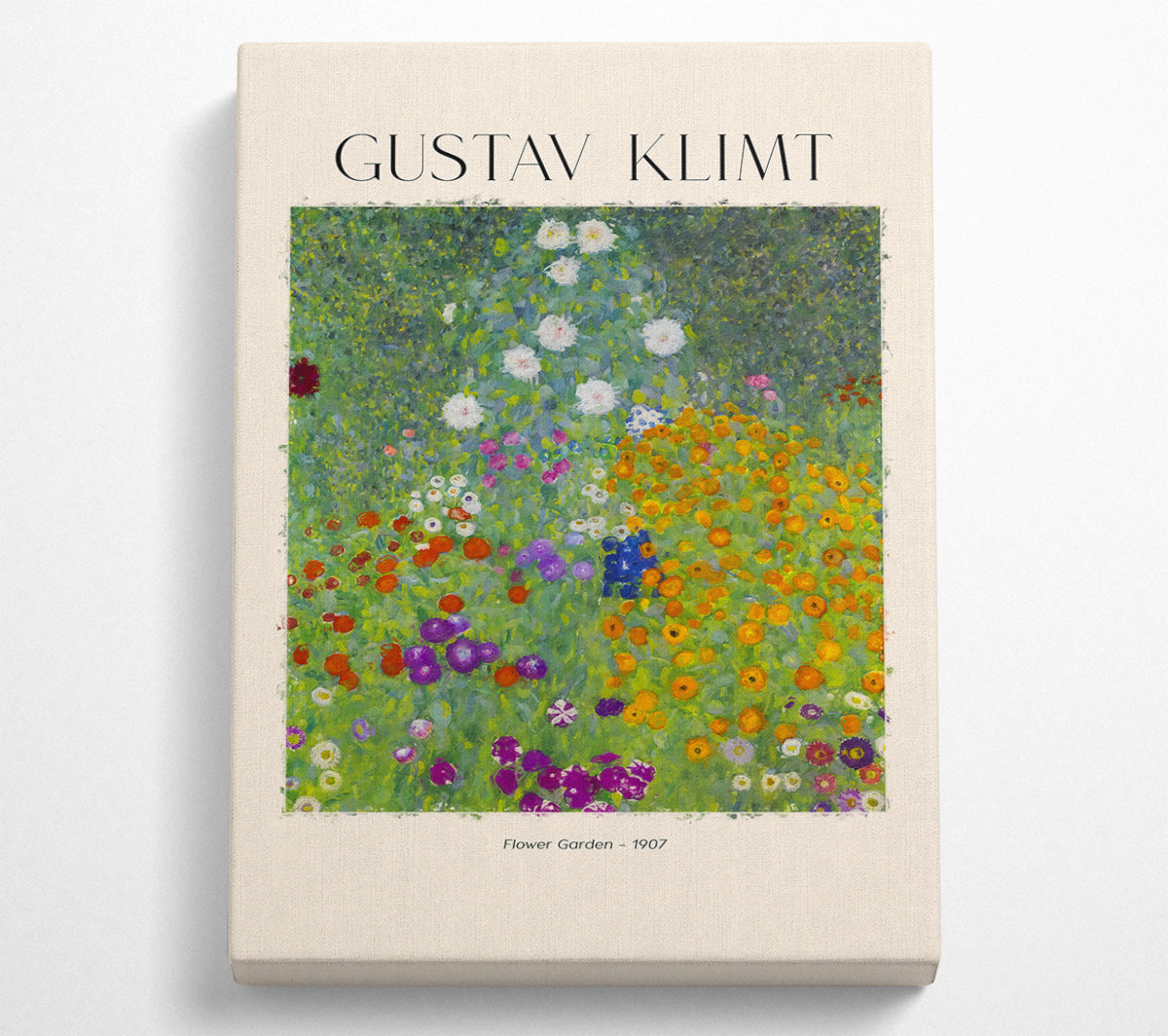 Flower Garden - 1907 by Gustav Klimt, vibrant floral artwork printed on canvas, mounted on a sturdy box frame, ready to hang.