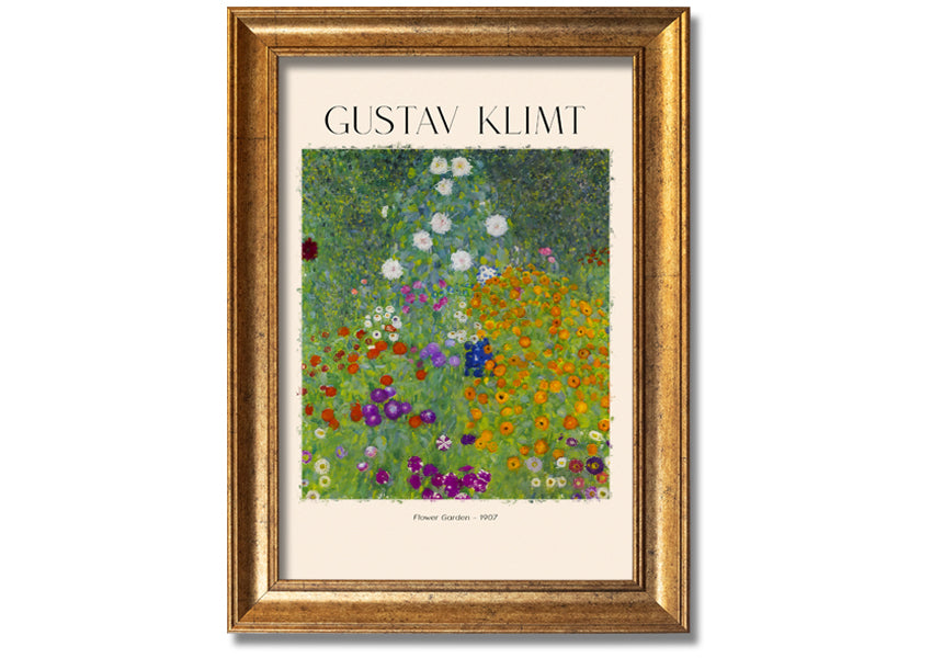 Flower Garden - 1907 by Gustav Klimt, a vibrant canvas print mounted on a 44mm box frame, showcasing intricate floral patterns.