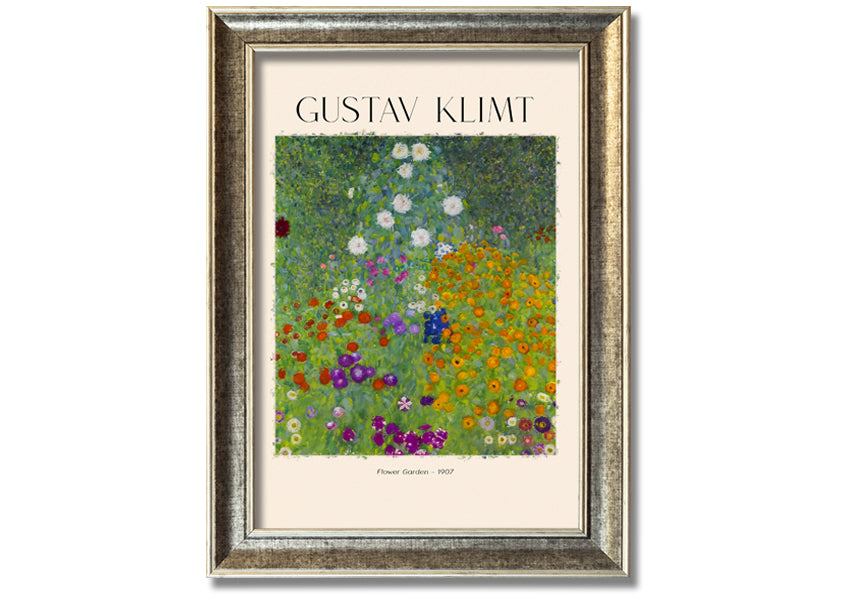 Flower Garden - 1907 by Gustav Klimt, a vibrant canvas print mounted on a 44mm box frame, showcasing intricate floral patterns.