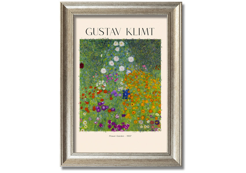 Flower Garden - 1907 by Gustav Klimt, a vibrant canvas print mounted on a 44mm box frame, showcasing intricate floral patterns.