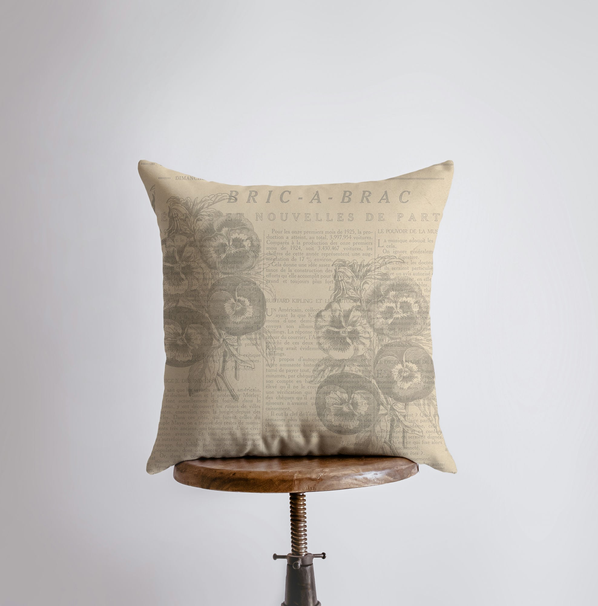 Handmade Pansie Pillow Cover featuring vintage seed package design, available in multiple sizes with concealed zipper.