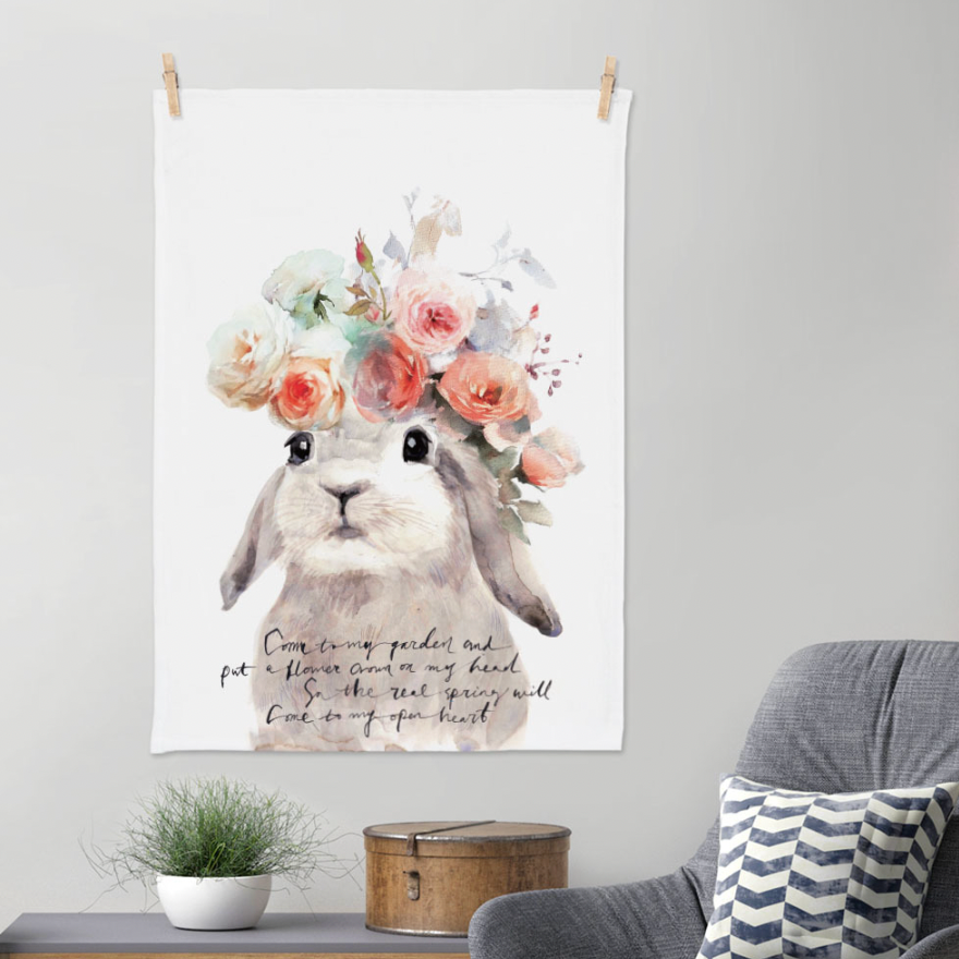 Flower Rabbit fabric poster, 50cm x 70cm, featuring a unique modern design with vibrant colors.