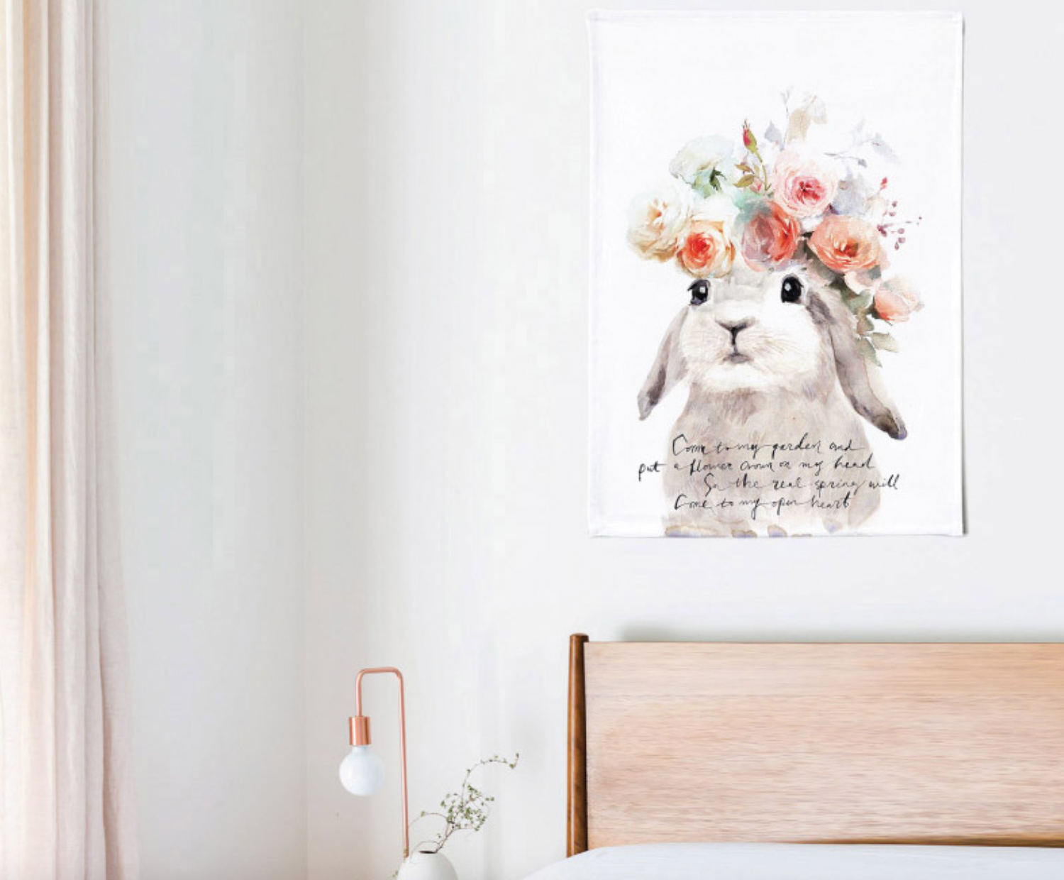 Flower Rabbit fabric poster, 50cm x 70cm, featuring a unique modern design with vibrant colors.