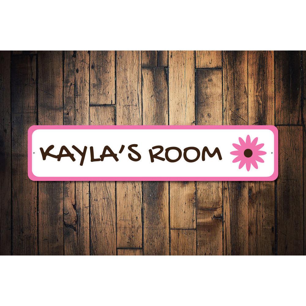 A colorful Flower Sign made of high-quality aluminum, featuring customizable text options, perfect for kids' rooms and unique gifts.