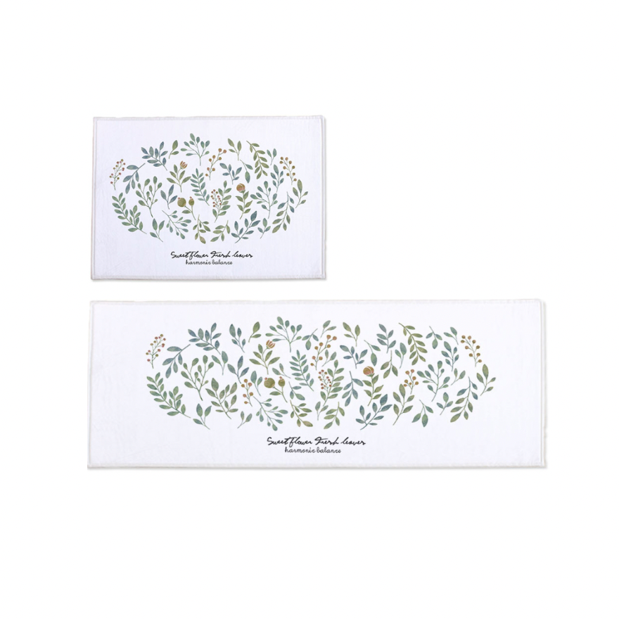 Flower Wreath floor mat and kitchen mat set featuring vibrant floral design and soft microfiber material.