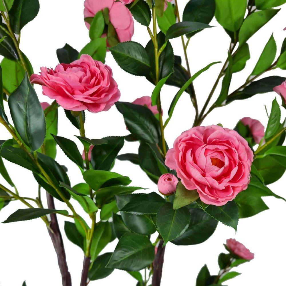 100cm tall Flowering Natural Pink Artificial Camellia Tree with soft pink flowers and lush green foliage, perfect for indoor decoration.