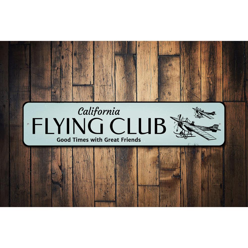 Customizable Flying Club Sign made of high-quality aluminum, featuring aviation-themed design, perfect for wall decoration.