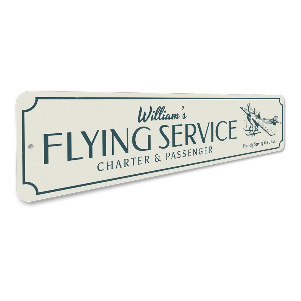 A customizable Flying Service Sign made of high-quality aluminum, featuring pre-drilled holes for easy mounting, perfect for home decor.