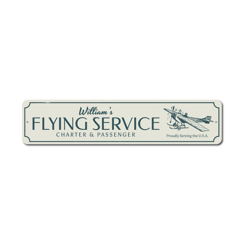 A customizable Flying Service Sign made of high-quality aluminum, featuring pre-drilled holes for easy mounting, perfect for home decor.