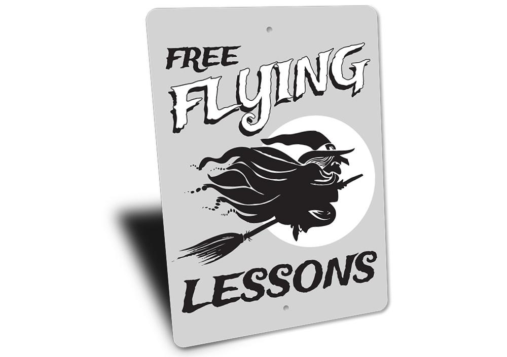 A decorative Flying Witch Sign featuring a spooky design, perfect for Halloween decorations, made from durable aluminum.