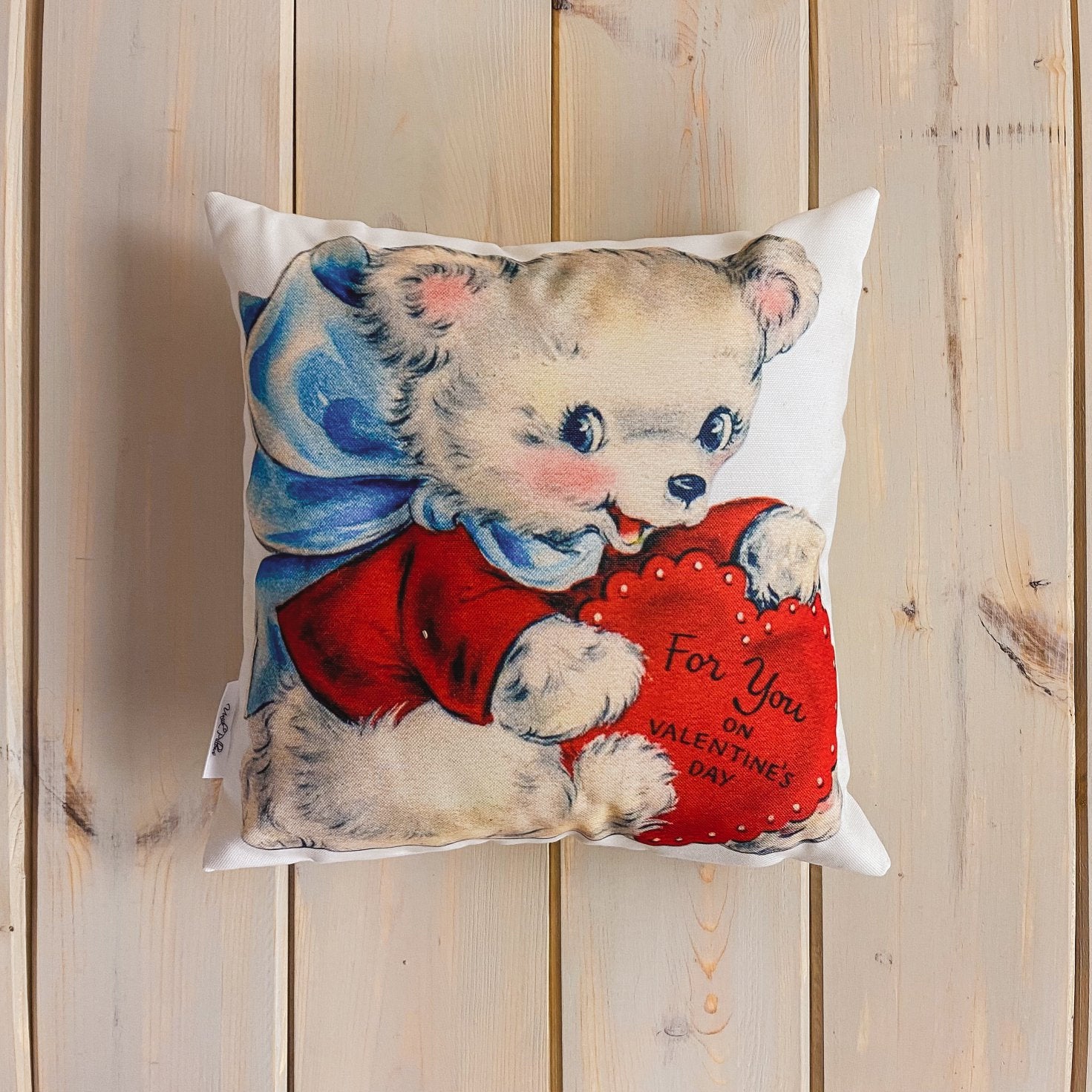 Vintage Valentine's Day pillow cover featuring 'For You on Valentines Day' design, made from cotton and polyester blend.