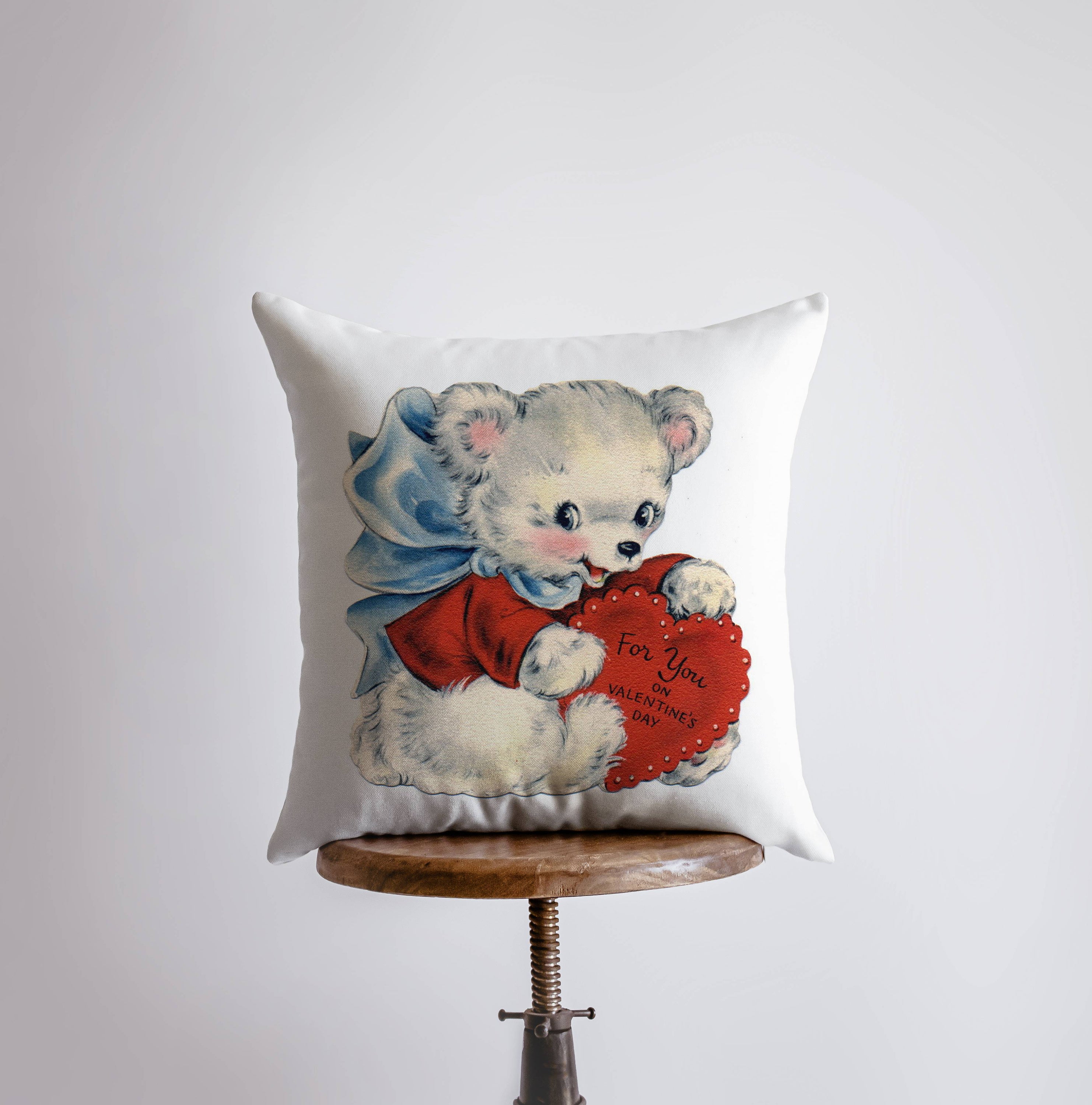 Vintage Valentine's Day pillow cover featuring 'For You on Valentines Day' design, made from cotton and polyester blend.