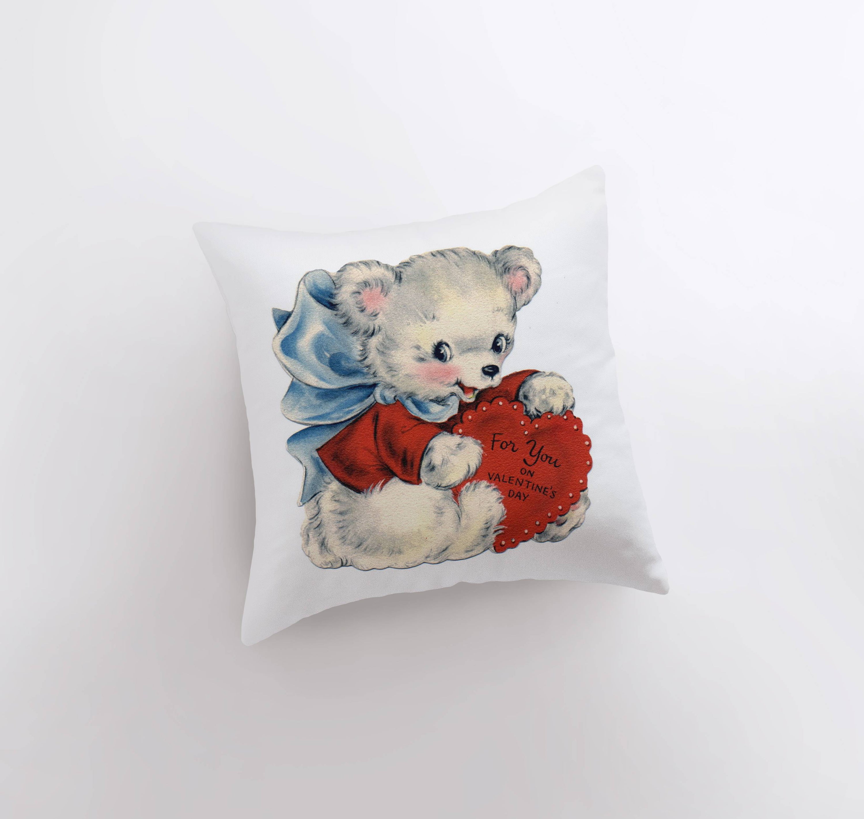 Vintage Valentine's Day pillow cover featuring 'For You on Valentines Day' design, made from cotton and polyester blend.