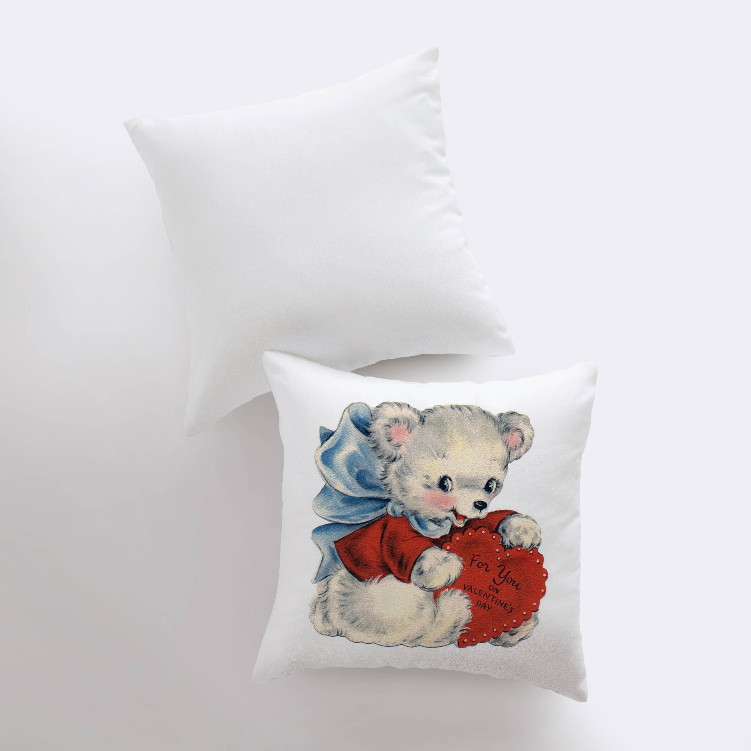 Vintage Valentine's Day pillow cover featuring 'For You on Valentines Day' design, made from cotton and polyester blend.