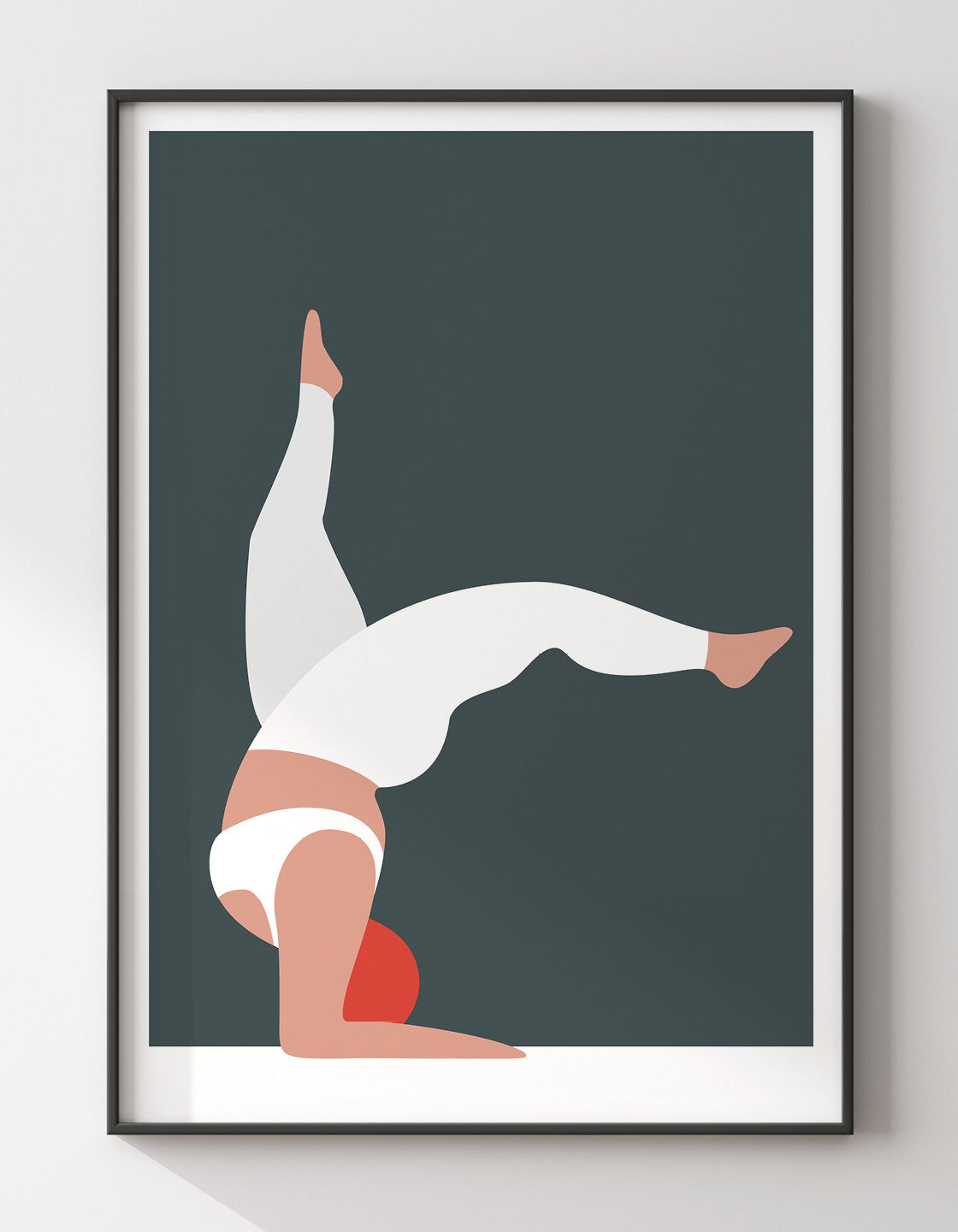 A vibrant yoga print showcasing the forearm stand pose in bold colors, perfect for home studio decor.