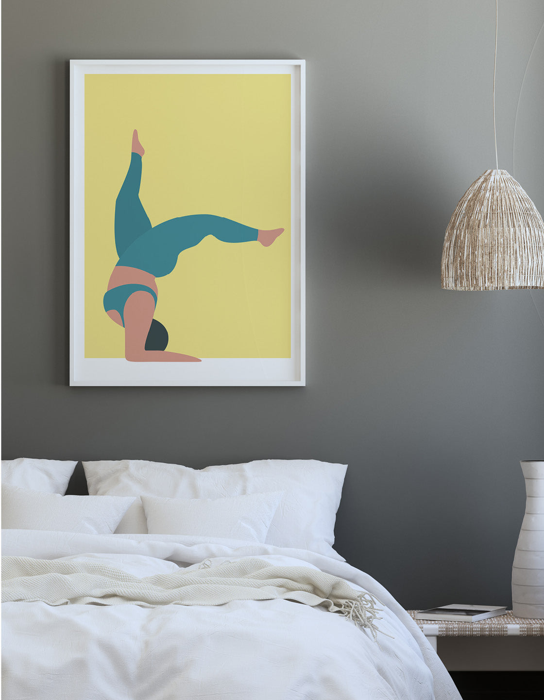 A vibrant yoga print showcasing the forearm stand pose in bold colors, perfect for home studio decor.