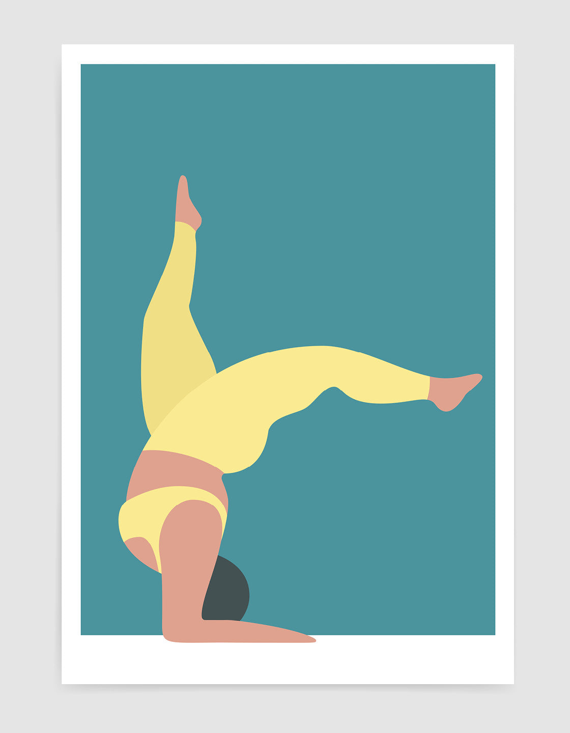 A vibrant yoga print showcasing the forearm stand pose in bold colors, perfect for home studio decor.