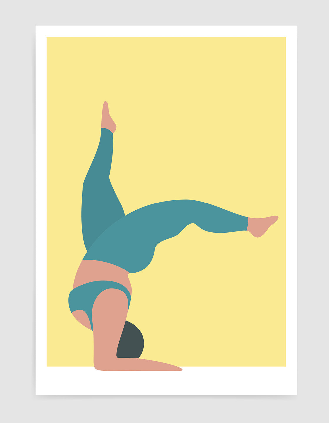 A vibrant yoga print showcasing the forearm stand pose in bold colors, perfect for home studio decor.