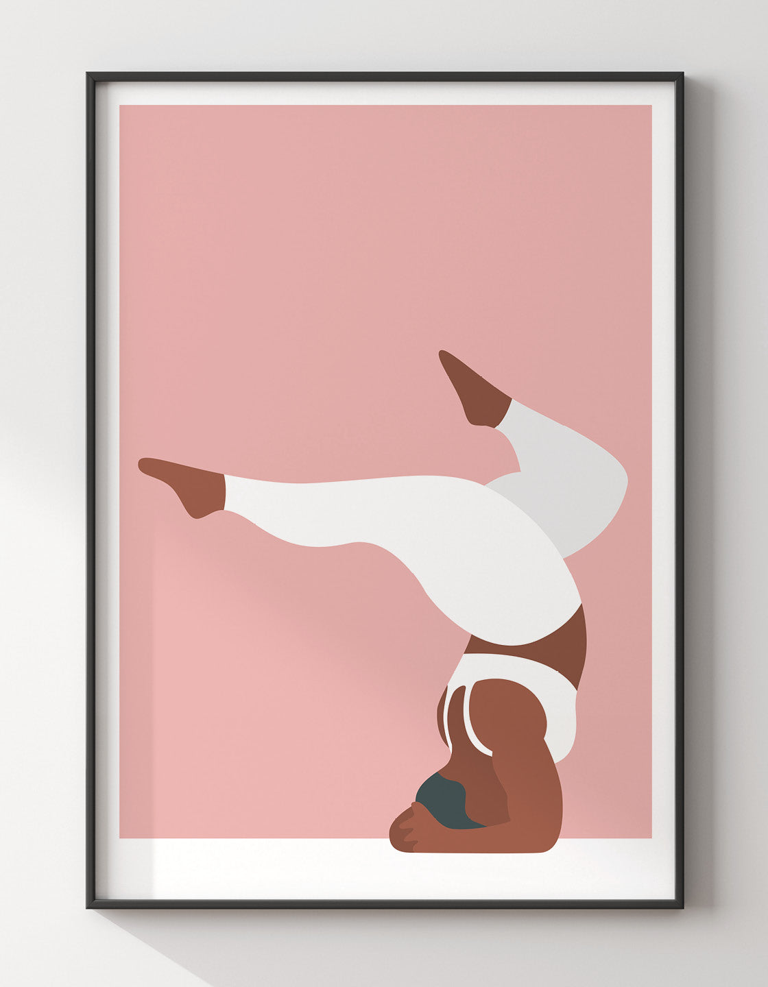 A vibrant yoga print featuring the forearm stand pose in bold colors and minimalistic design, perfect for home decor.