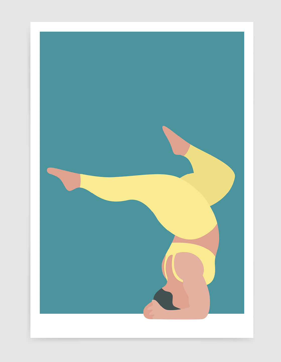 A vibrant yoga print featuring the forearm stand pose in bold colors and minimalistic design, perfect for home decor.