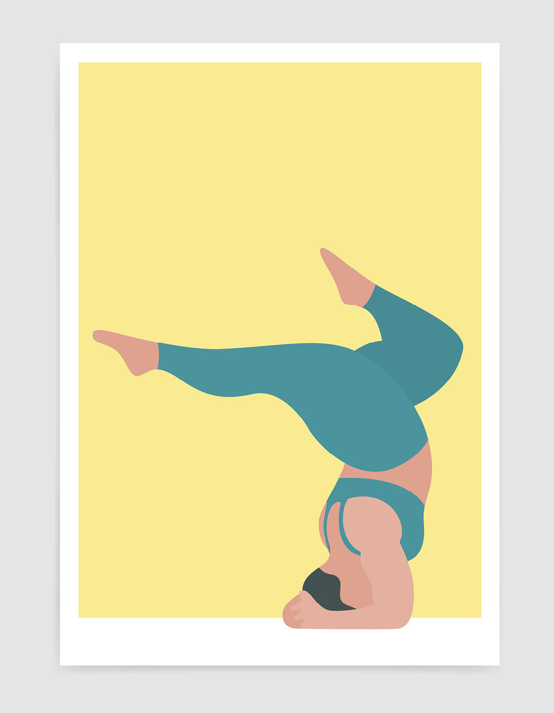 A vibrant yoga print featuring the forearm stand pose in bold colors and minimalistic design, perfect for home decor.