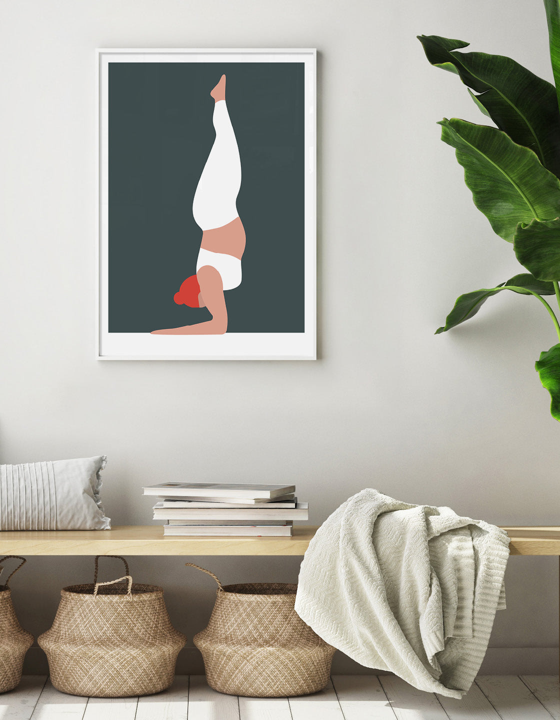 Vibrant forearm stand yoga print showcasing a bold design, perfect for minimalistic wall decor.