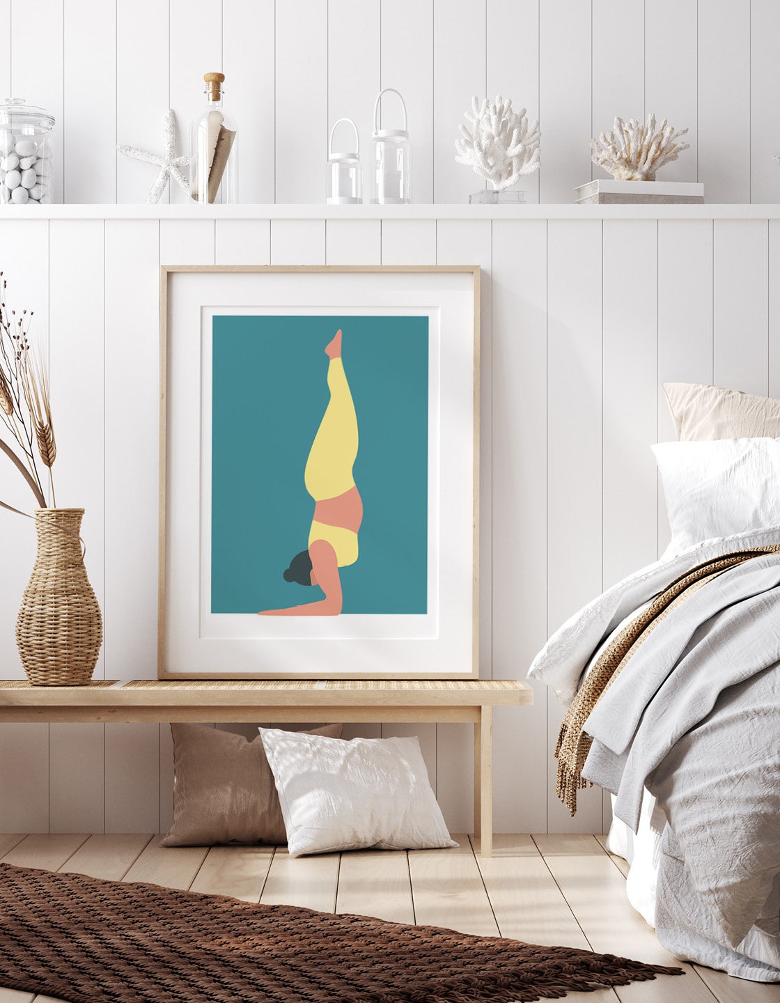 Vibrant forearm stand yoga print showcasing a bold design, perfect for minimalistic wall decor.