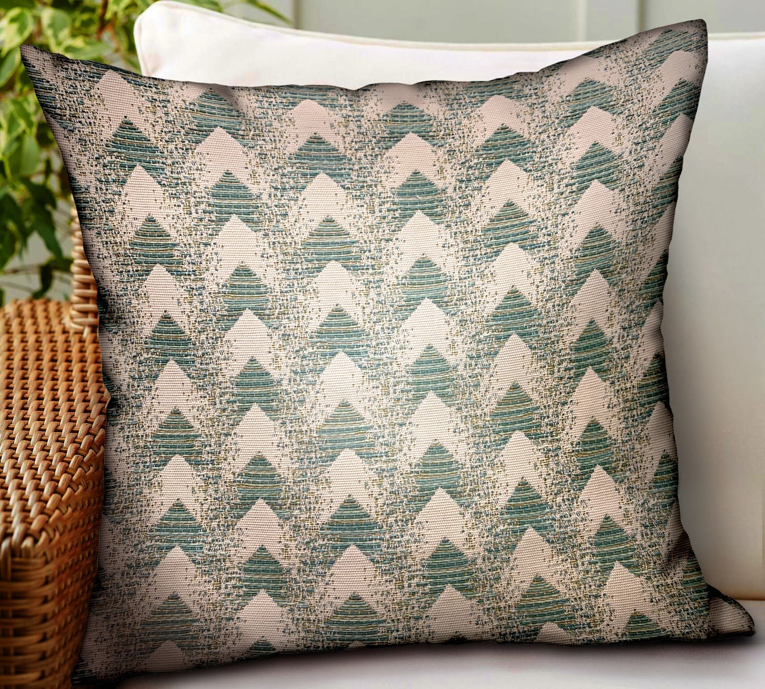 Forest Jade Sea Green Chevron Luxury Throw Pillow featuring a unique chevron pattern, handcrafted fabric, and invisible zipper closure.