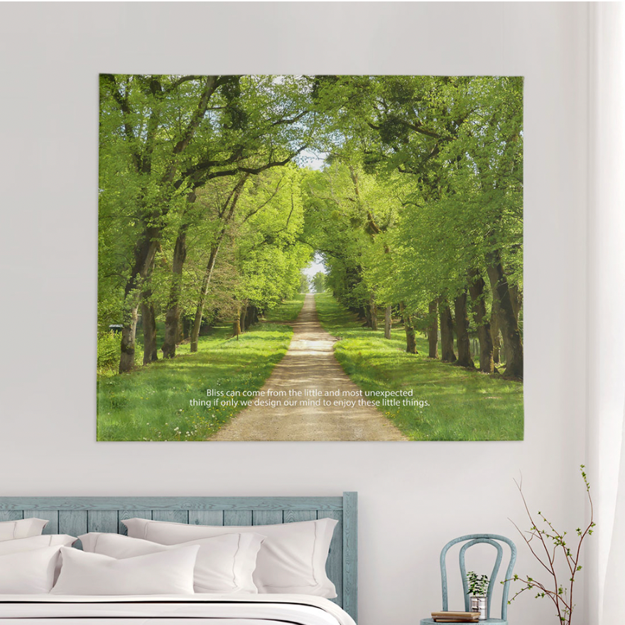 Forest Road fabric poster measuring 150cm x 130cm, featuring a unique and modern design suitable for various decor styles.