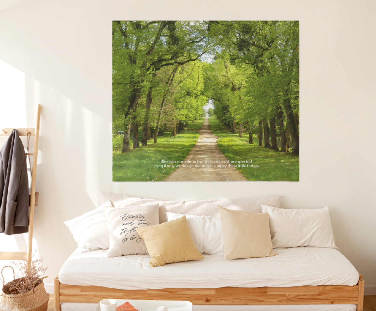 Forest Road fabric poster measuring 150cm x 130cm, featuring a unique and modern design suitable for various decor styles.