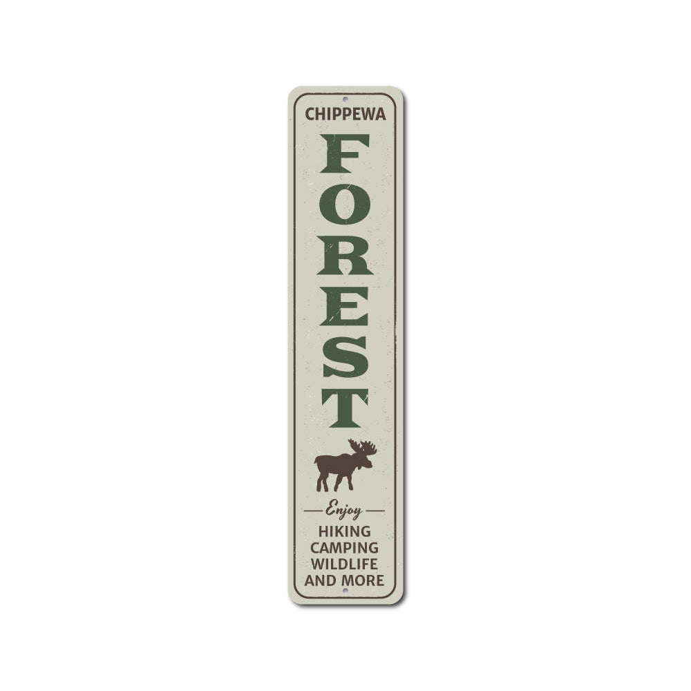 Forest Vertical Sign featuring a rustic design, perfect for lakehouse decor, made from high-quality aluminum.