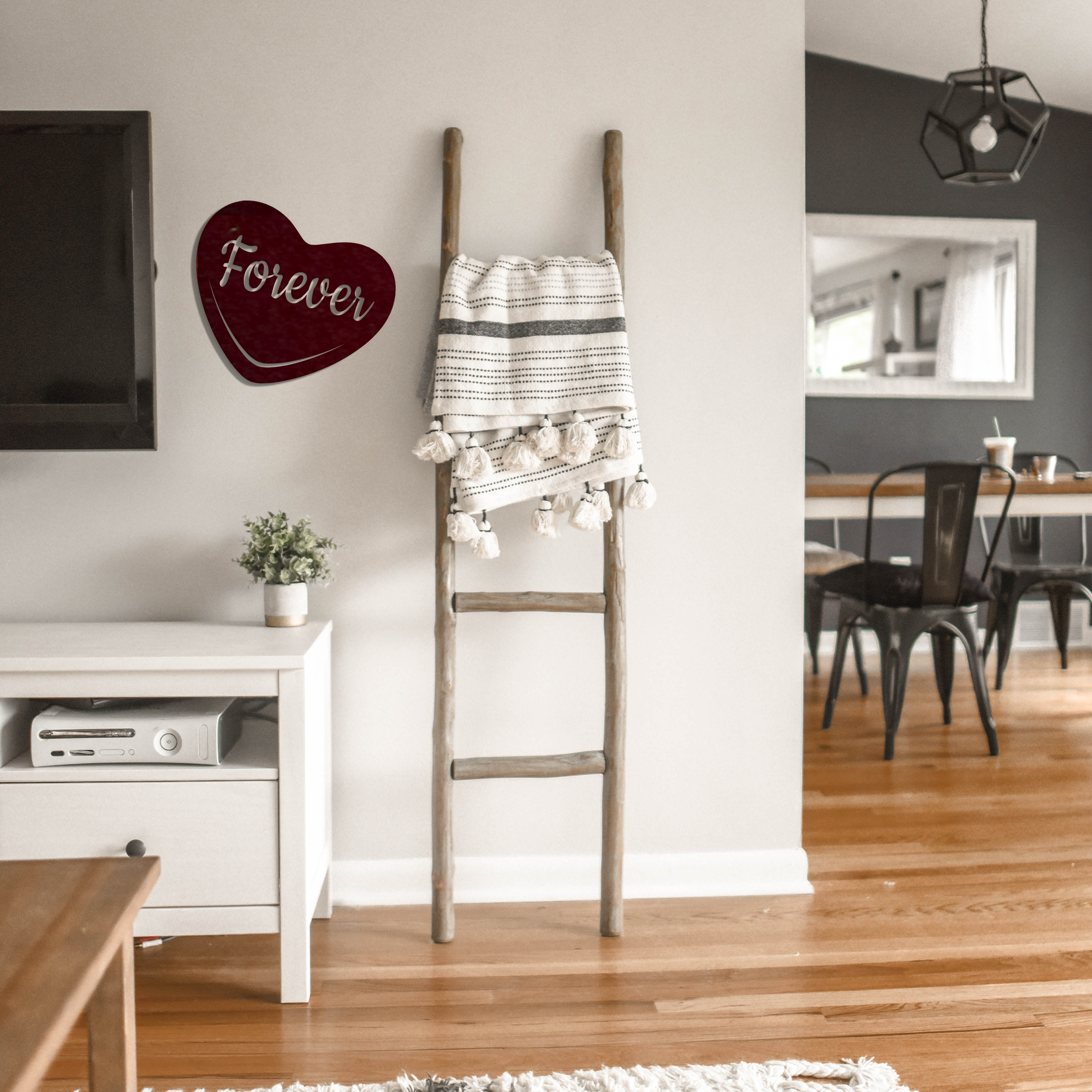 Forever Candy Heart Metal Wall Art made from high-quality 16 gauge steel, featuring a low gloss powder-coated finish, perfect for expressing love.