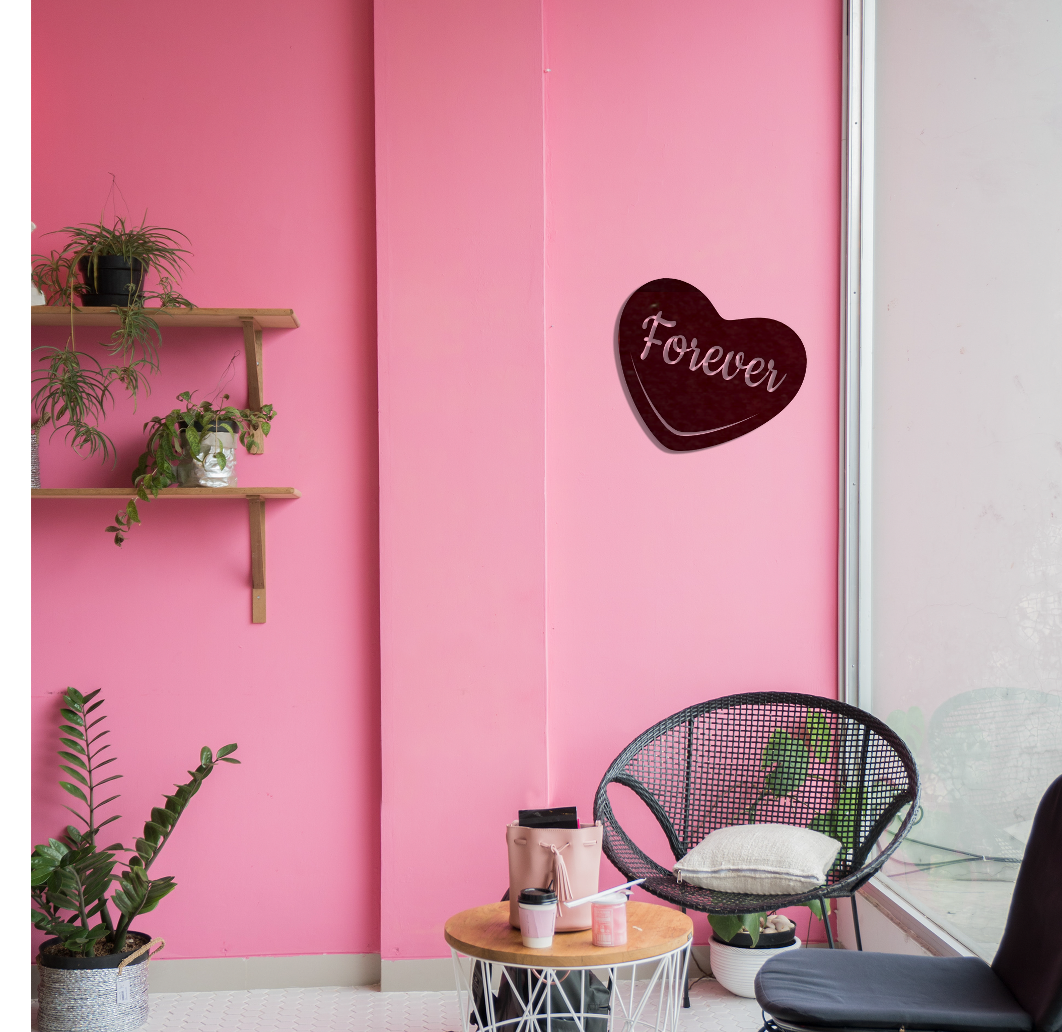 Forever Candy Heart Metal Wall Art made from high-quality 16 gauge steel, featuring a low gloss powder-coated finish, perfect for expressing love.