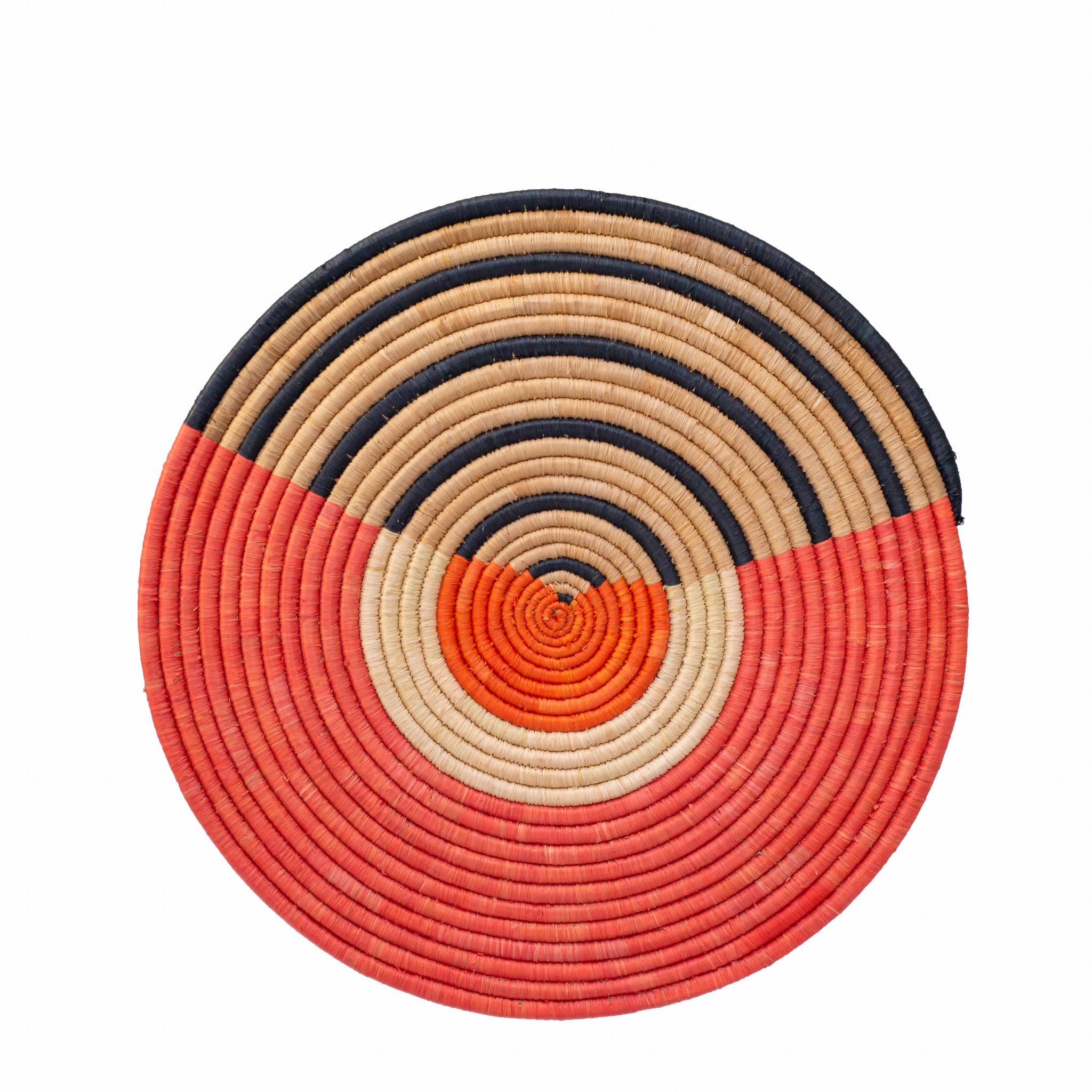 Forodhani Handcrafted Wall Disc/Placemat showcasing authentic African weaving design with vibrant colors and natural fibers.