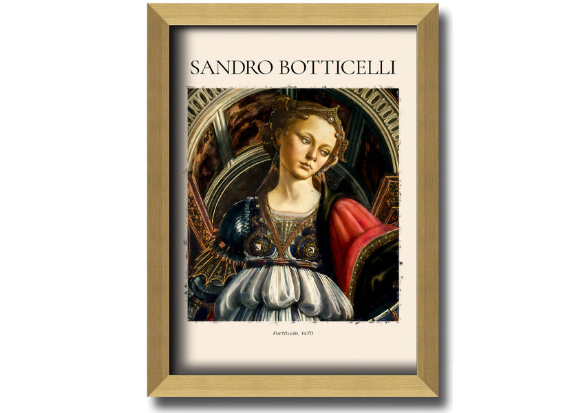 Canvas print of Fortitude, 1470 by Sandro Botticelli, mounted on a 44mm box frame, showcasing intricate details and vibrant colors.