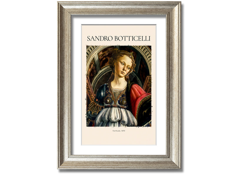 Canvas print of Fortitude, 1470 by Sandro Botticelli, mounted on a 44mm box frame, showcasing intricate details and vibrant colors.