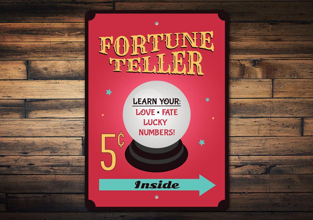 A decorative Fortune Teller Sign featuring spooky designs, perfect for Halloween decor, made from high-quality aluminum.