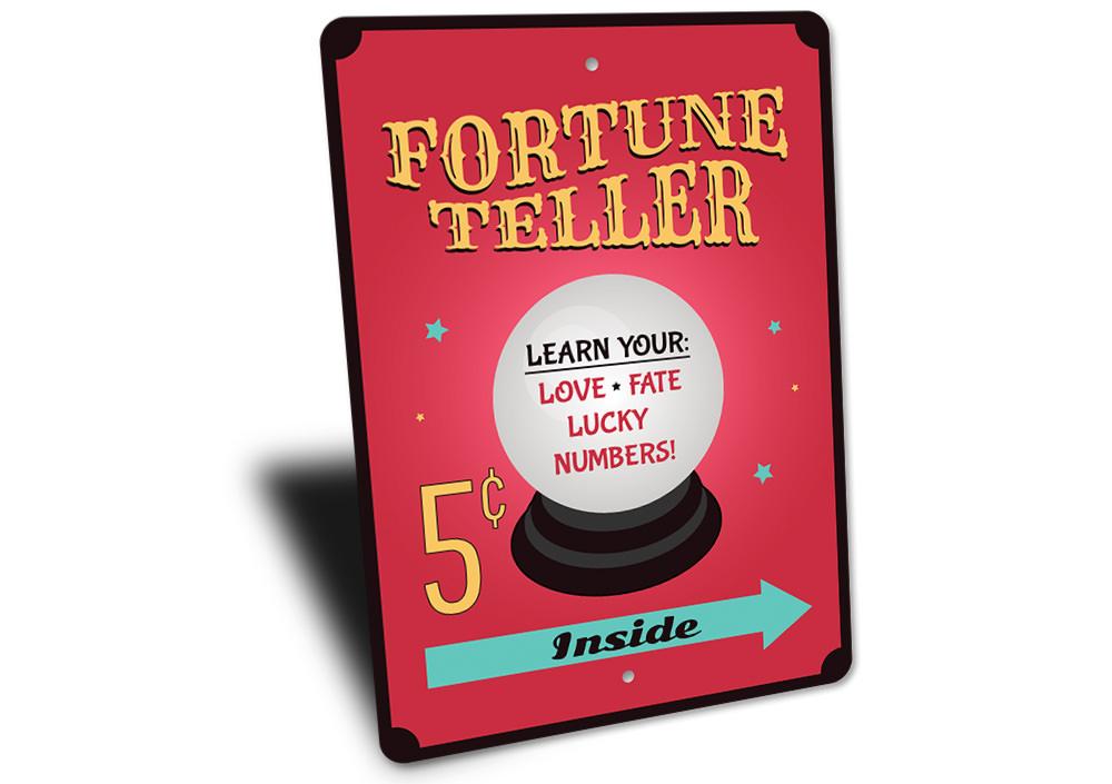 A decorative Fortune Teller Sign featuring spooky designs, perfect for Halloween decor, made from high-quality aluminum.