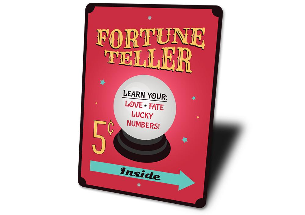 A decorative Fortune Teller Sign featuring spooky designs, perfect for Halloween decor, made from high-quality aluminum.