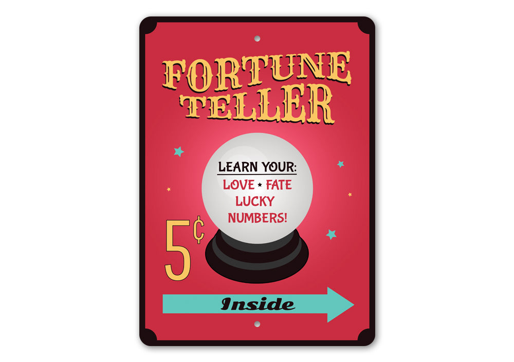 A decorative Fortune Teller Sign featuring spooky designs, perfect for Halloween decor, made from high-quality aluminum.