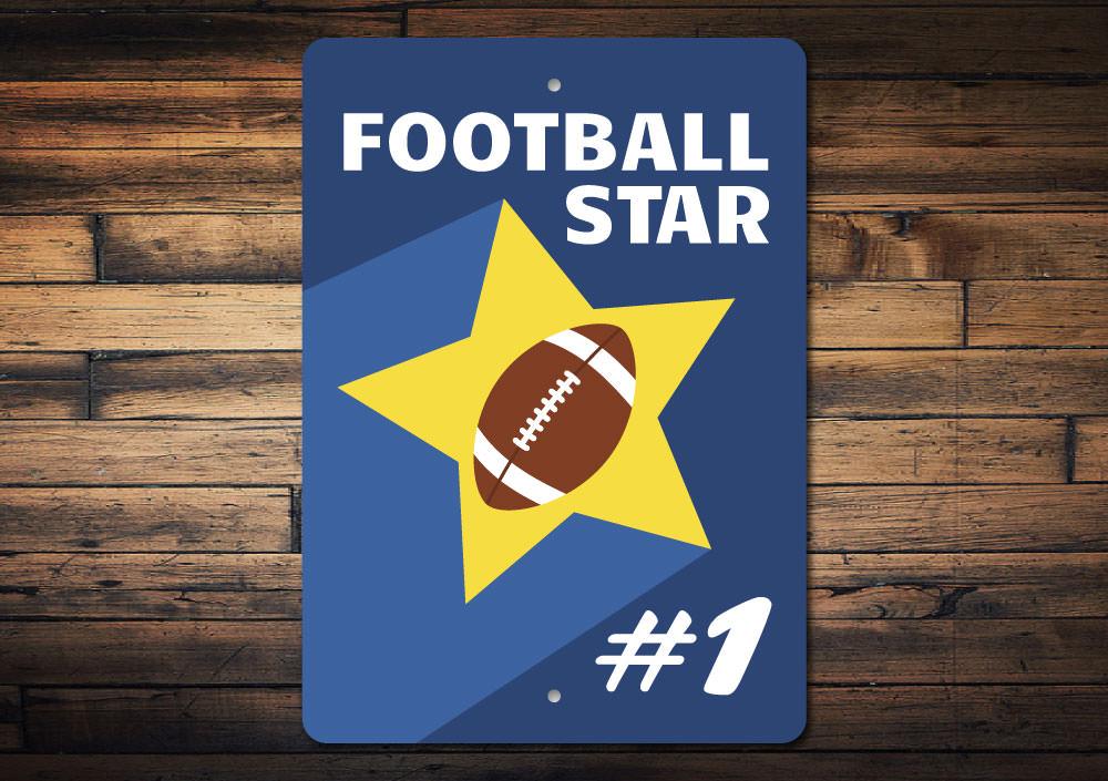 Customizable Football Star Number Sign made of high-quality aluminum, featuring pre-drilled holes for easy mounting.