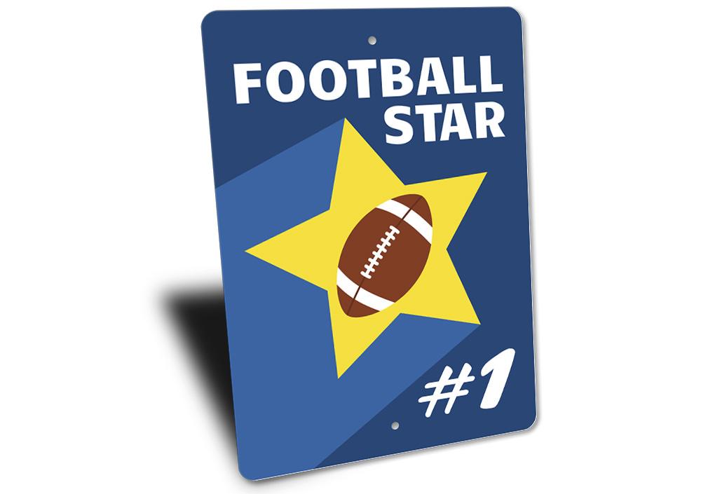 Customizable Football Star Number Sign made of high-quality aluminum, featuring pre-drilled holes for easy mounting.