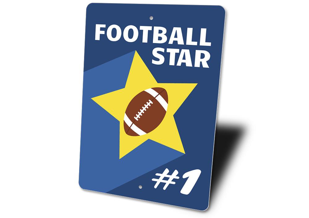 Customizable Football Star Number Sign made of high-quality aluminum, featuring pre-drilled holes for easy mounting.