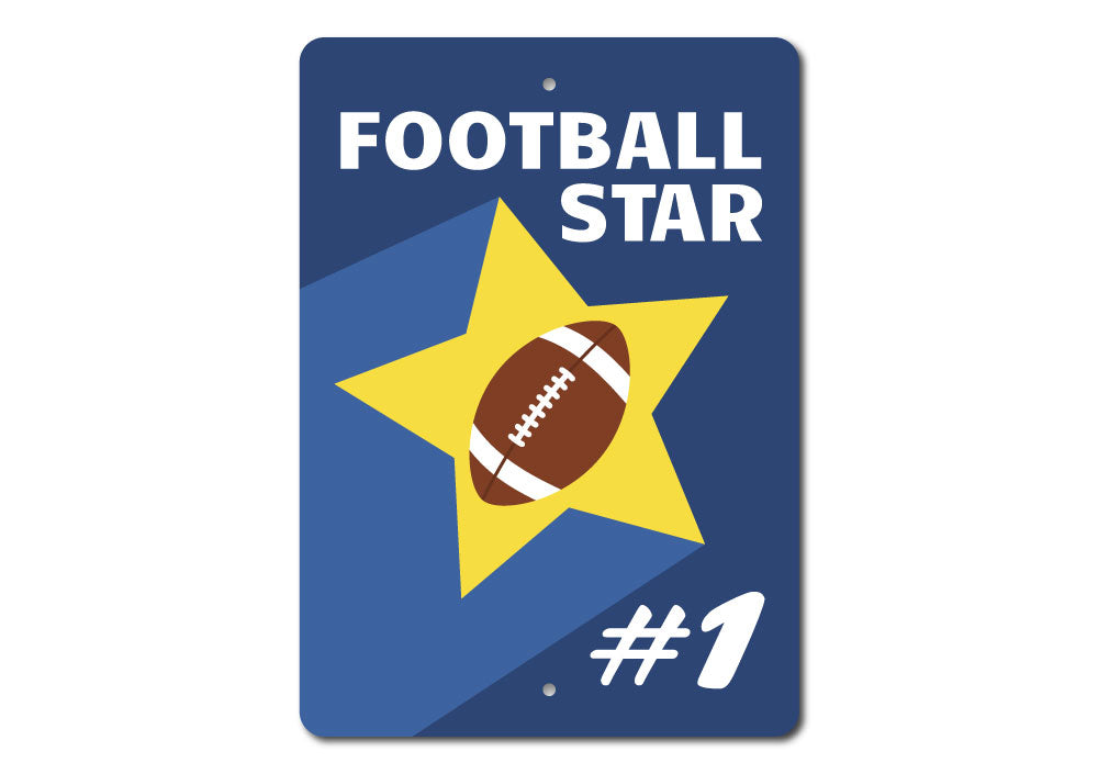 Customizable Football Star Number Sign made of high-quality aluminum, featuring pre-drilled holes for easy mounting.