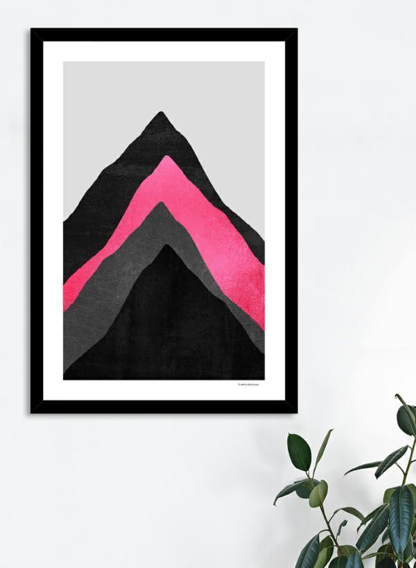 Four Mountains Pink Frame made of solid wood with a contemporary angular profile, featuring shatterproof acrylic and a smooth gesso finish.