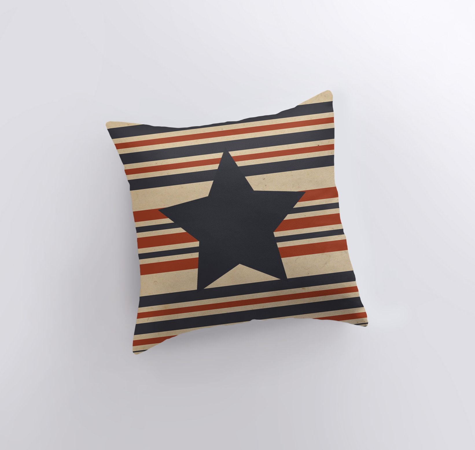 Handmade Fourth of July pillow cover featuring vintage red, white, and blue stripes and stars, perfect for patriotic home decor.